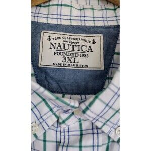 Nautica Men's Dress Long Sleeve Button Down Shirt 3XL Green Plaid Single Pocket